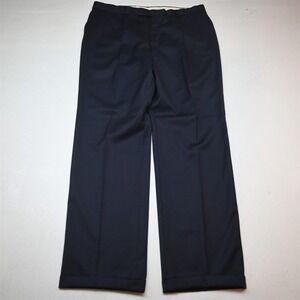 Vtg Bespoke 40x34 Blue Striped Wool Pleated Cuffed Classic Dress Mens Pants